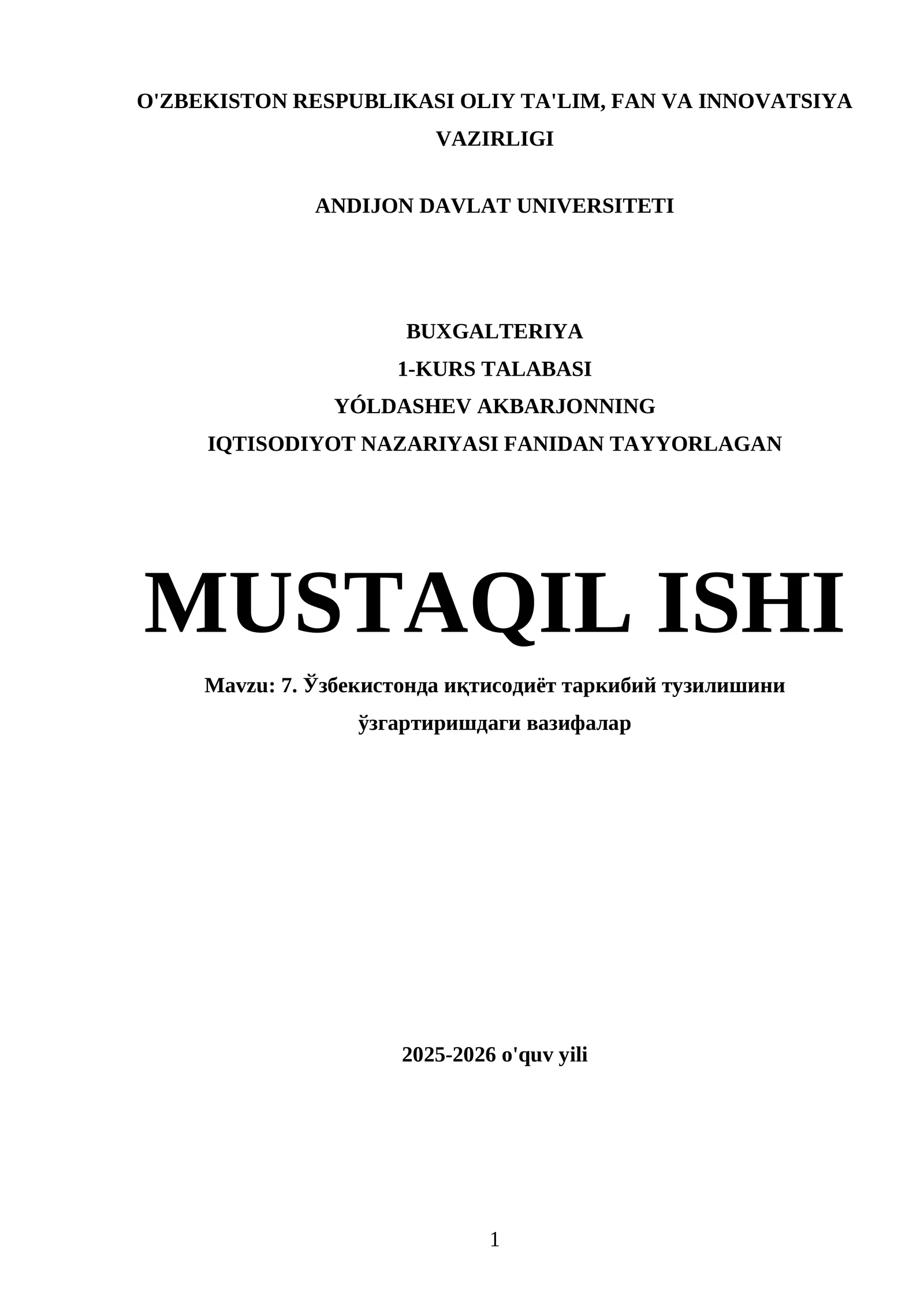 IQTISODIYOT NAZARIYASI FANIDAN TAYYORLAGAN MUSTAQIL ISHI