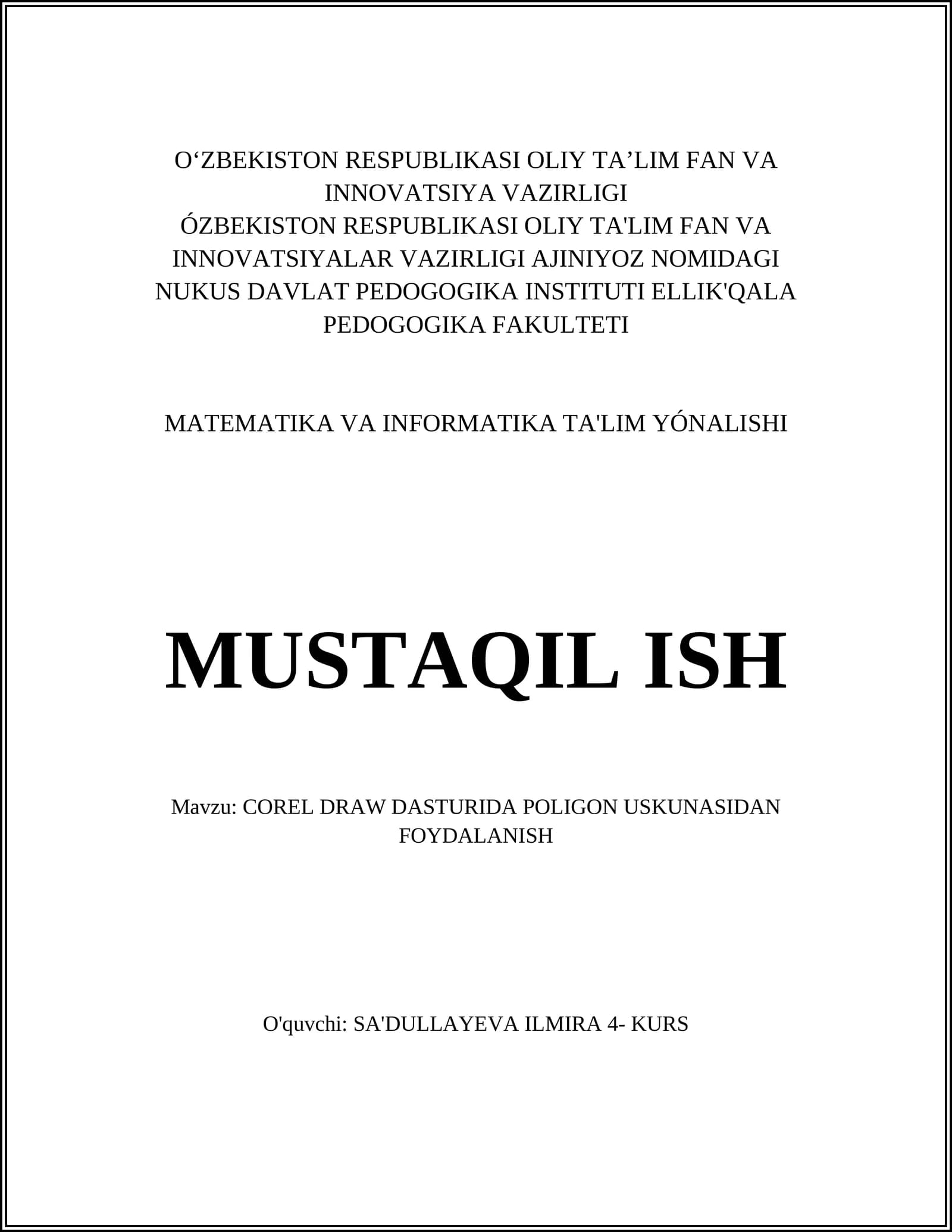 COREL DRAW DASTURIDA POLIGON USKUNASIDAN FOYDALANISH