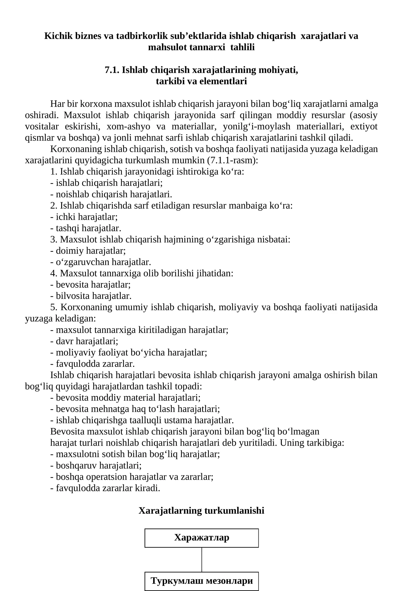 Kichik biznes va tadbirkorlik sub’ektlarida ishlab chiqarish xarajatlari va mahsulot tannarxi tahlili