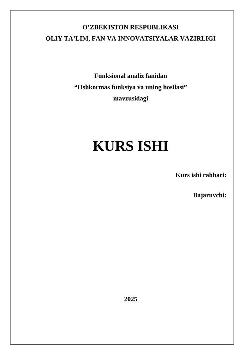 Oshkormas funksiya va uning hosilasi