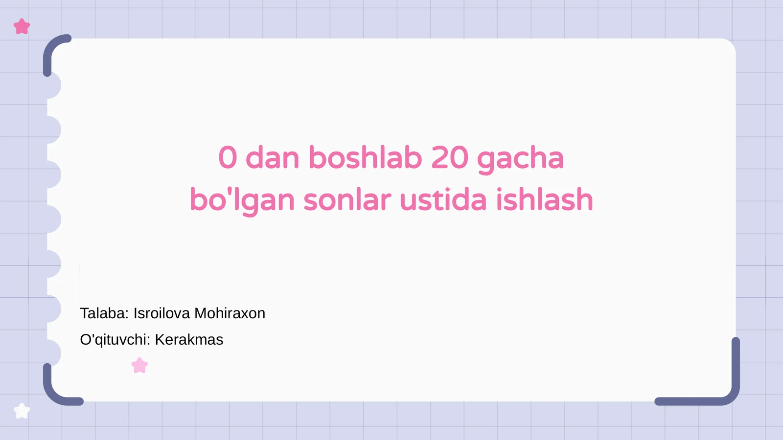 0 dan boshlab 20 gacha bo'lgan sonlar ustida ishlash