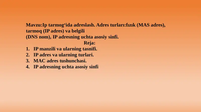 Ip tarmog‘ida adreslash