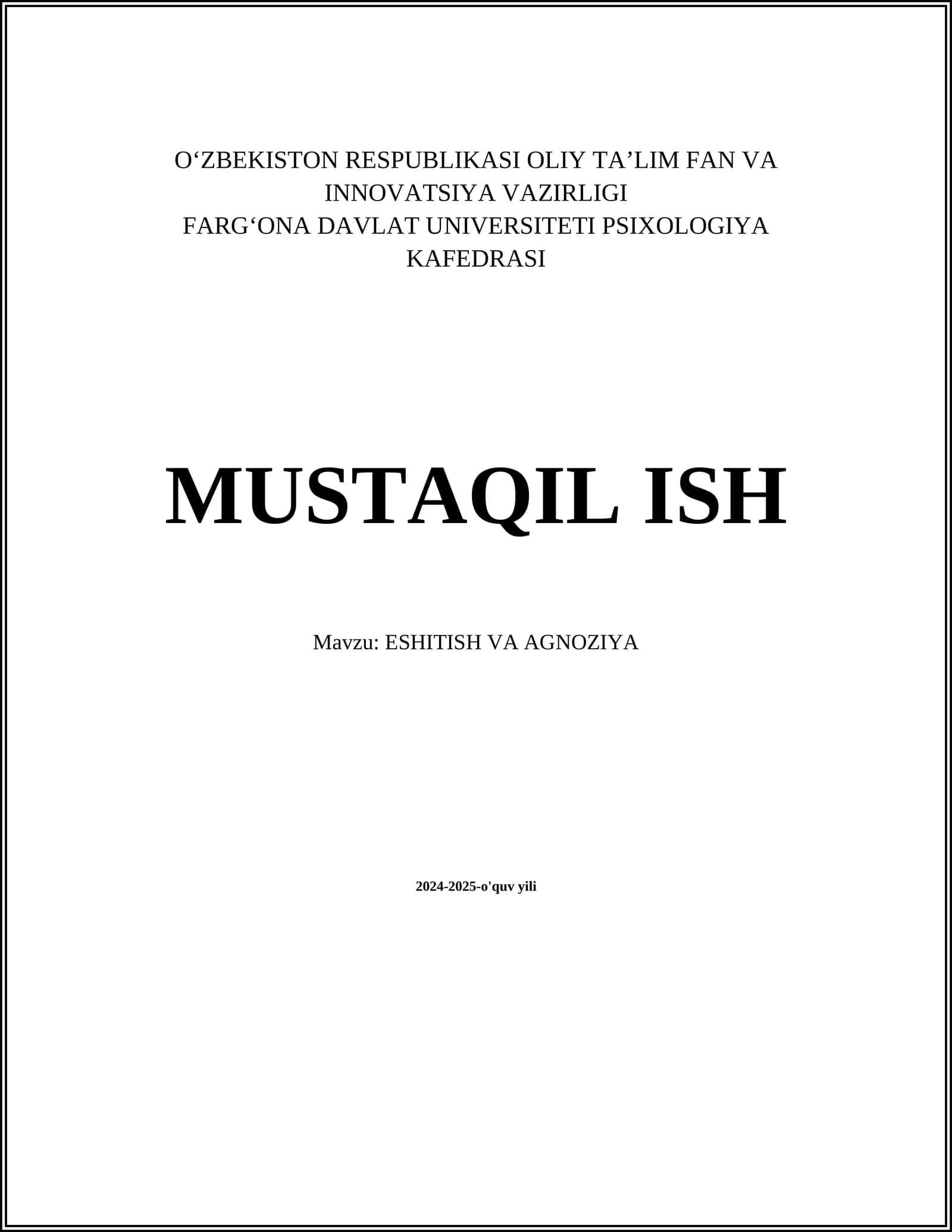 ESHITISH VA AGNOZIYA
