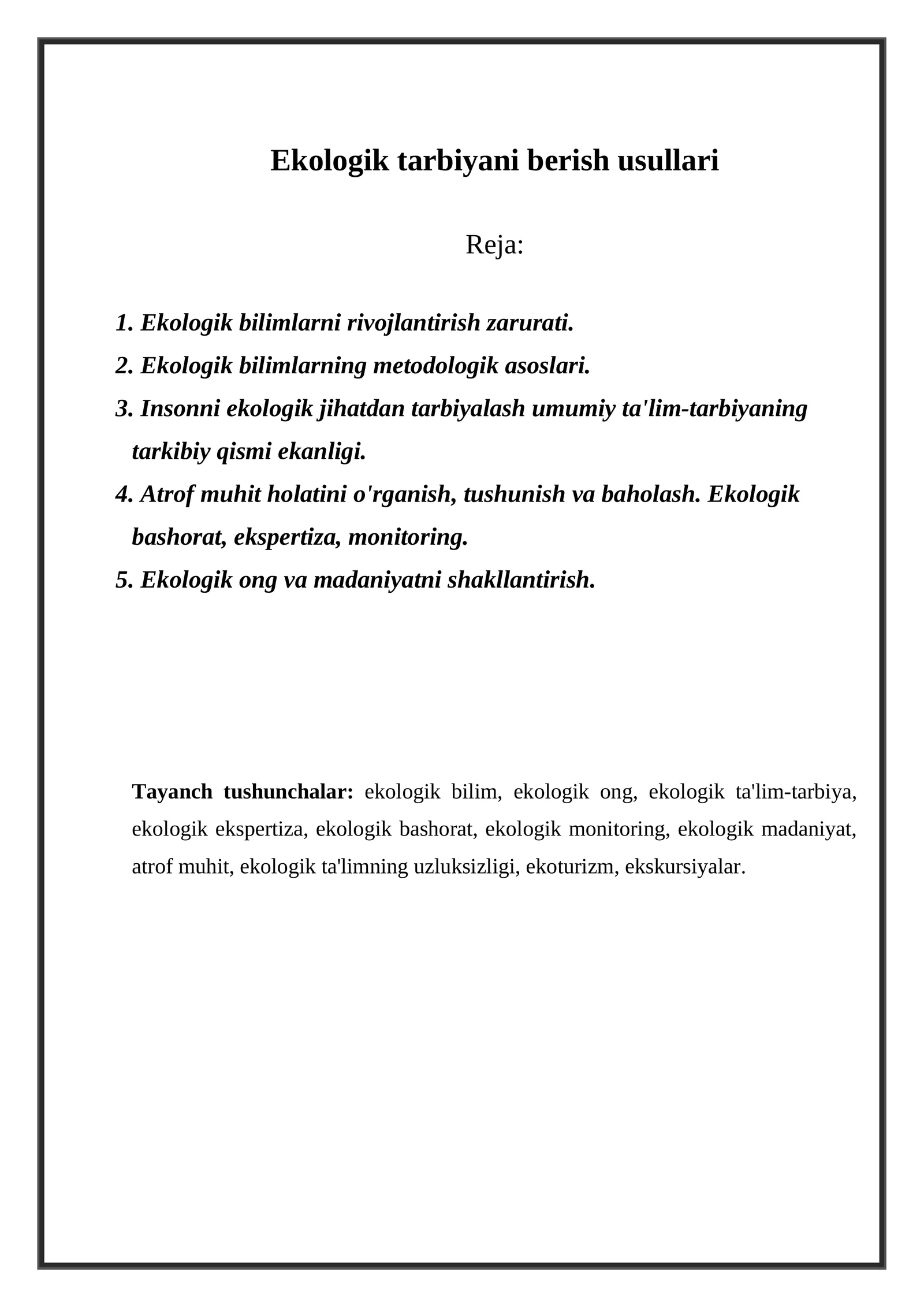 Ekologik tarbiyani berish usullari
