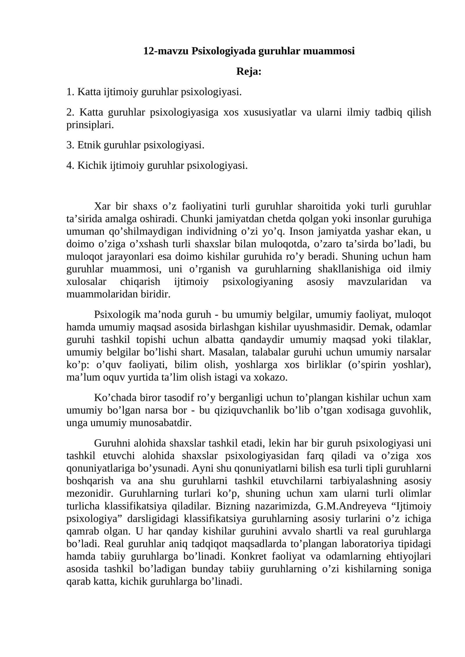 Psixologiyada guruhlar muammosi