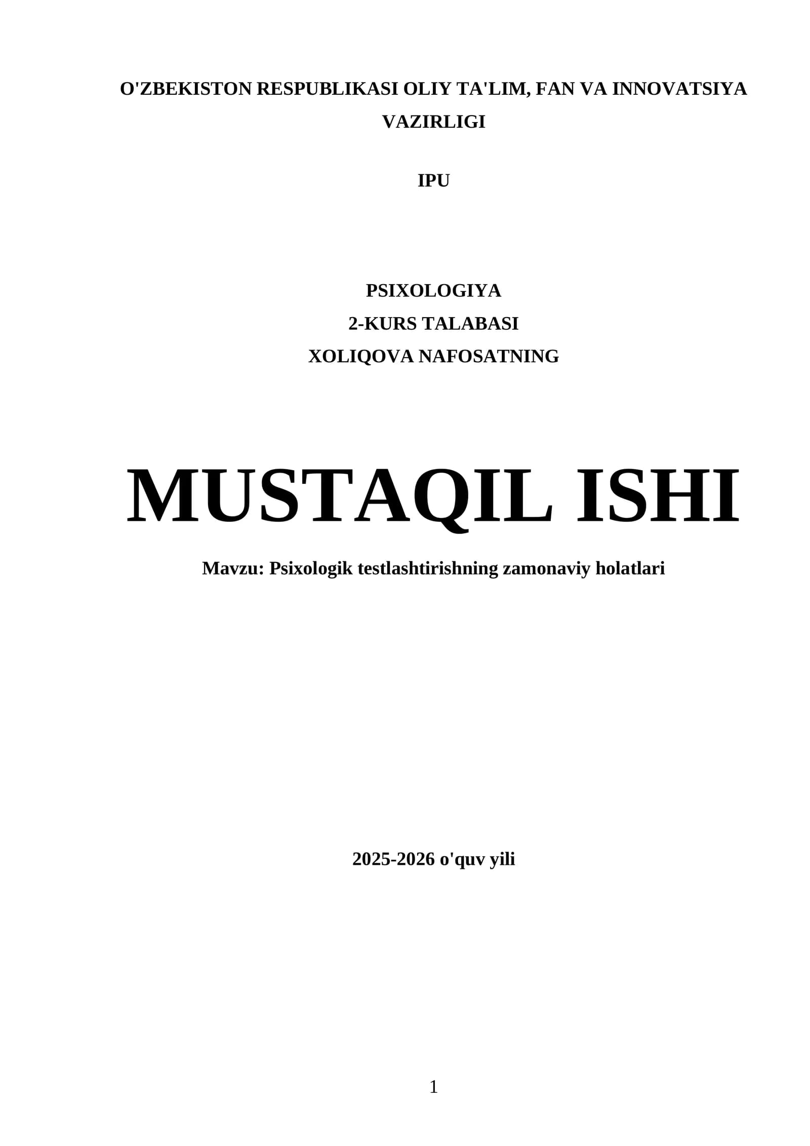 Psixologik testlashtirishning zamonaviy holatlari