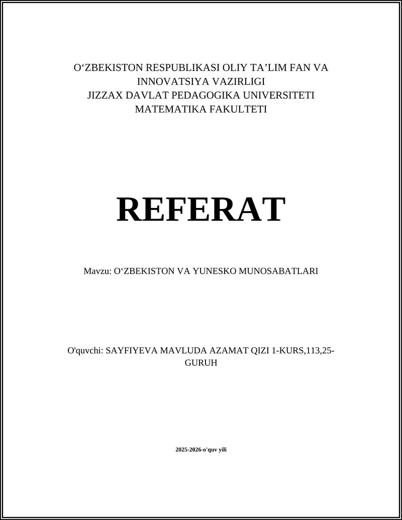 OʻZBEKISTON VA YUNESKO MUNOSABATLARI