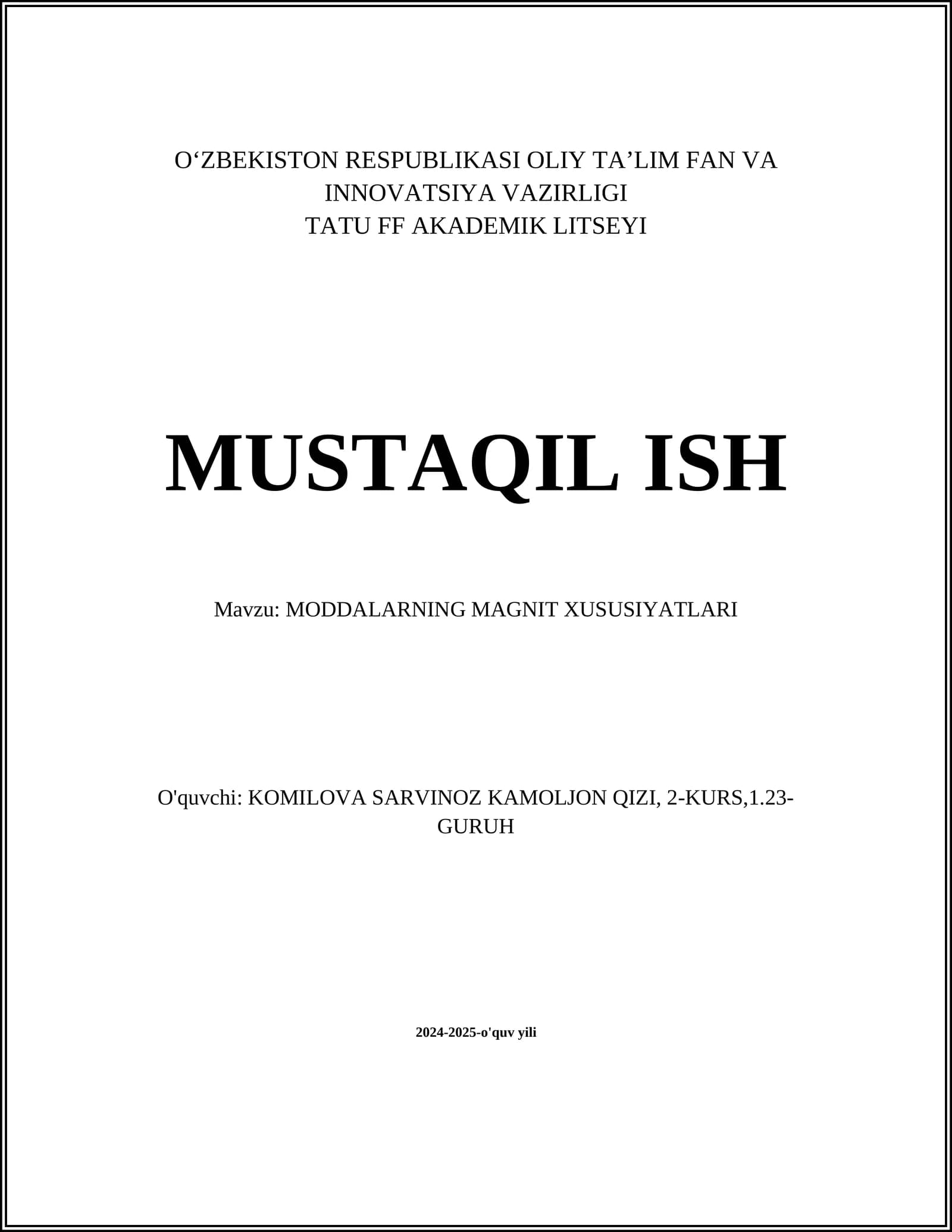 MODDALARNING MAGNIT XUSUSIYATLARI