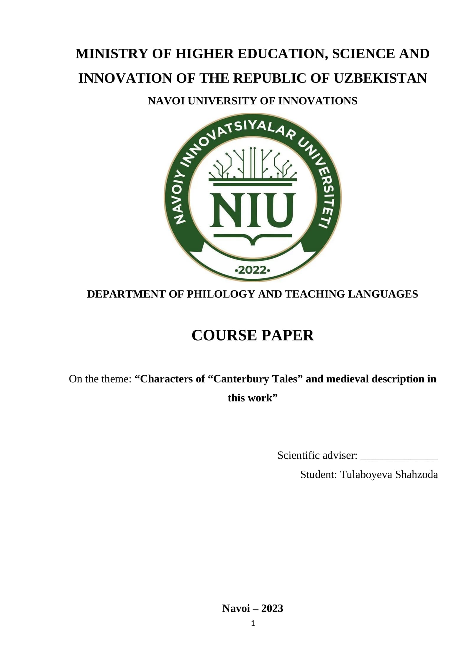 CHARACTERS OF CANTERBURY TALES AND MEDIEVAL DESCRIPTION IN THIS WORK