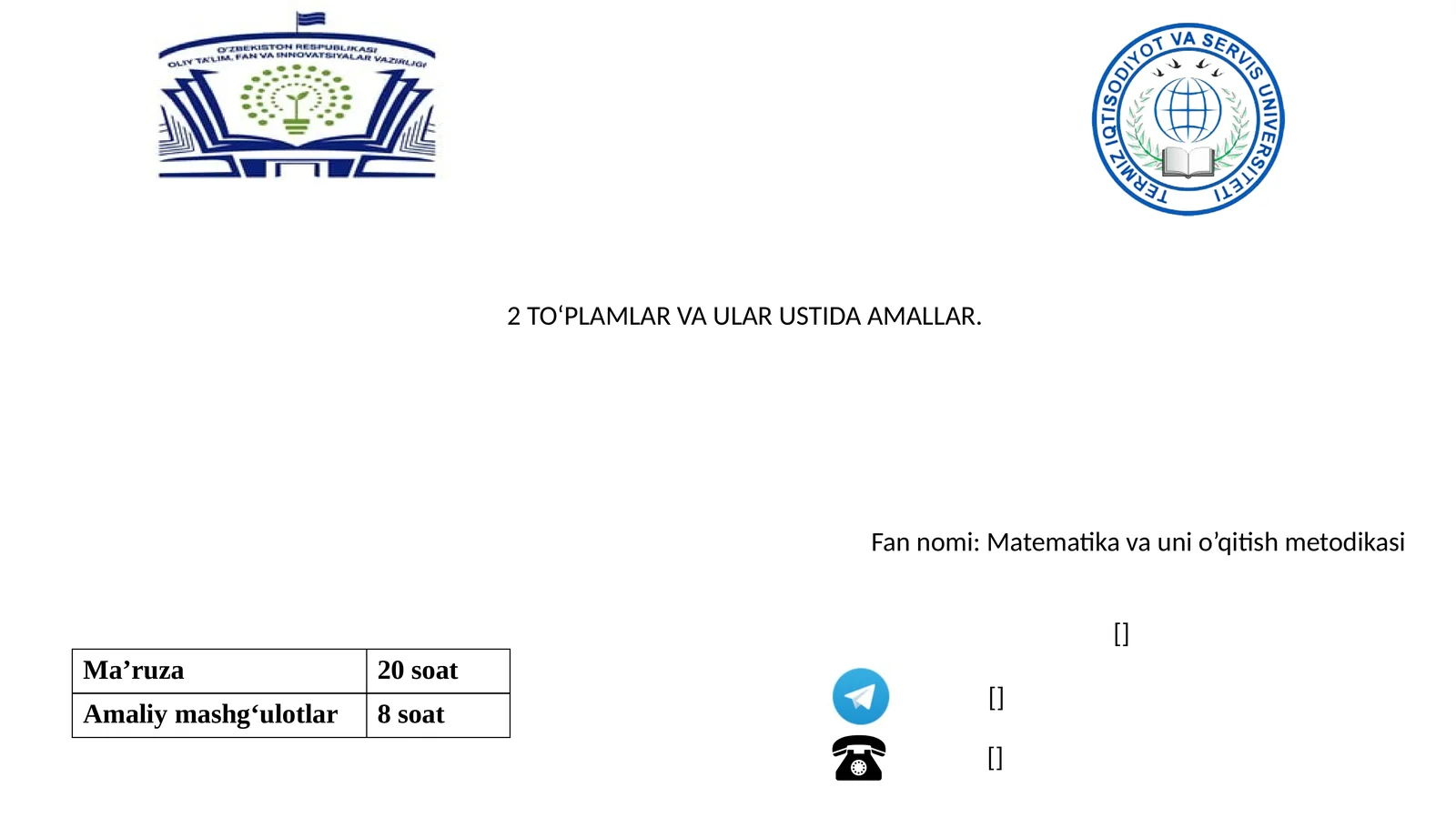 TO‘PLAMLAR VA ULAR USTIDA AMALLAR