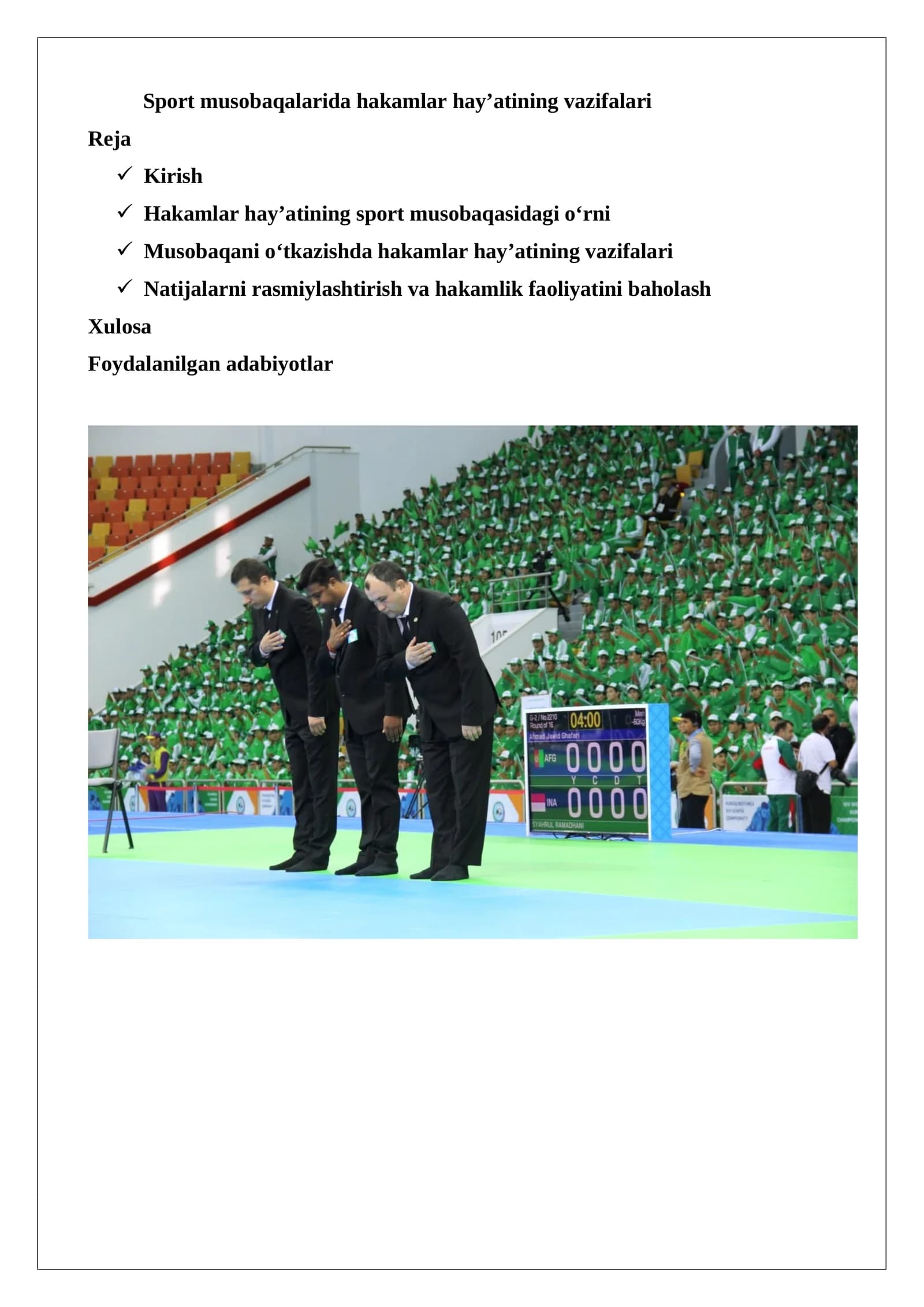 Sport musobaqalarida hakamlar hay’atining vazifalari
