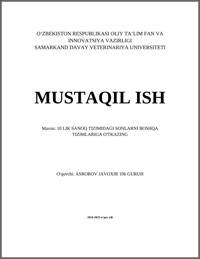 O‘nlik Sanoq Tizimi