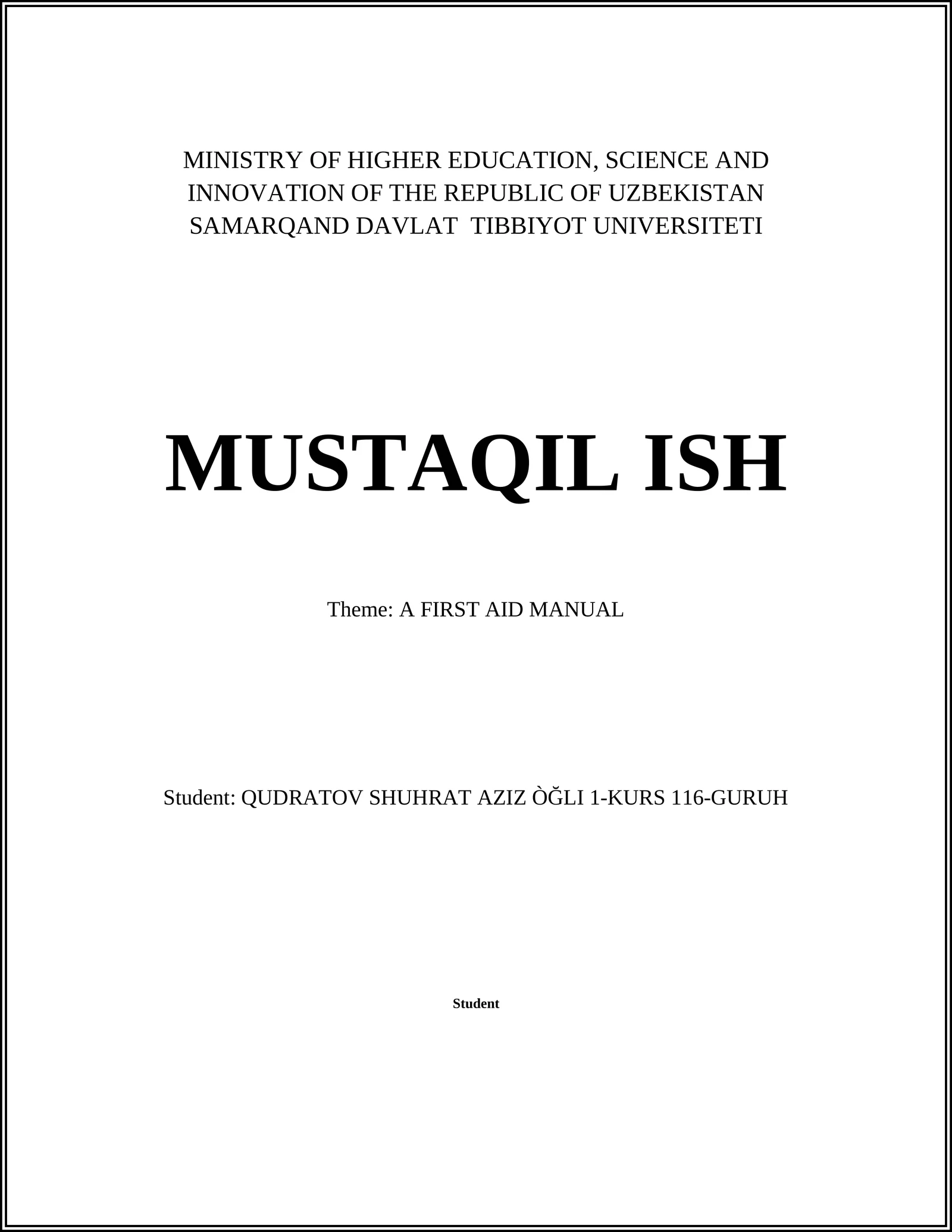 Theme: A FIRST AID MANUAL