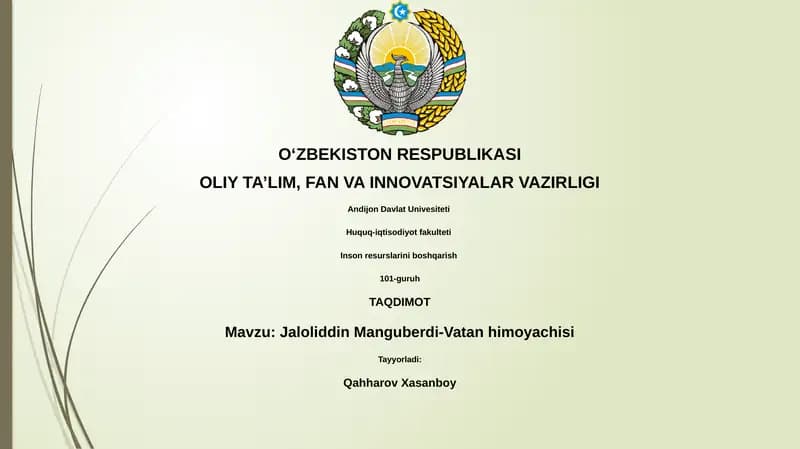 Jaloliddin Manguberdi-Vatan himoyachisi