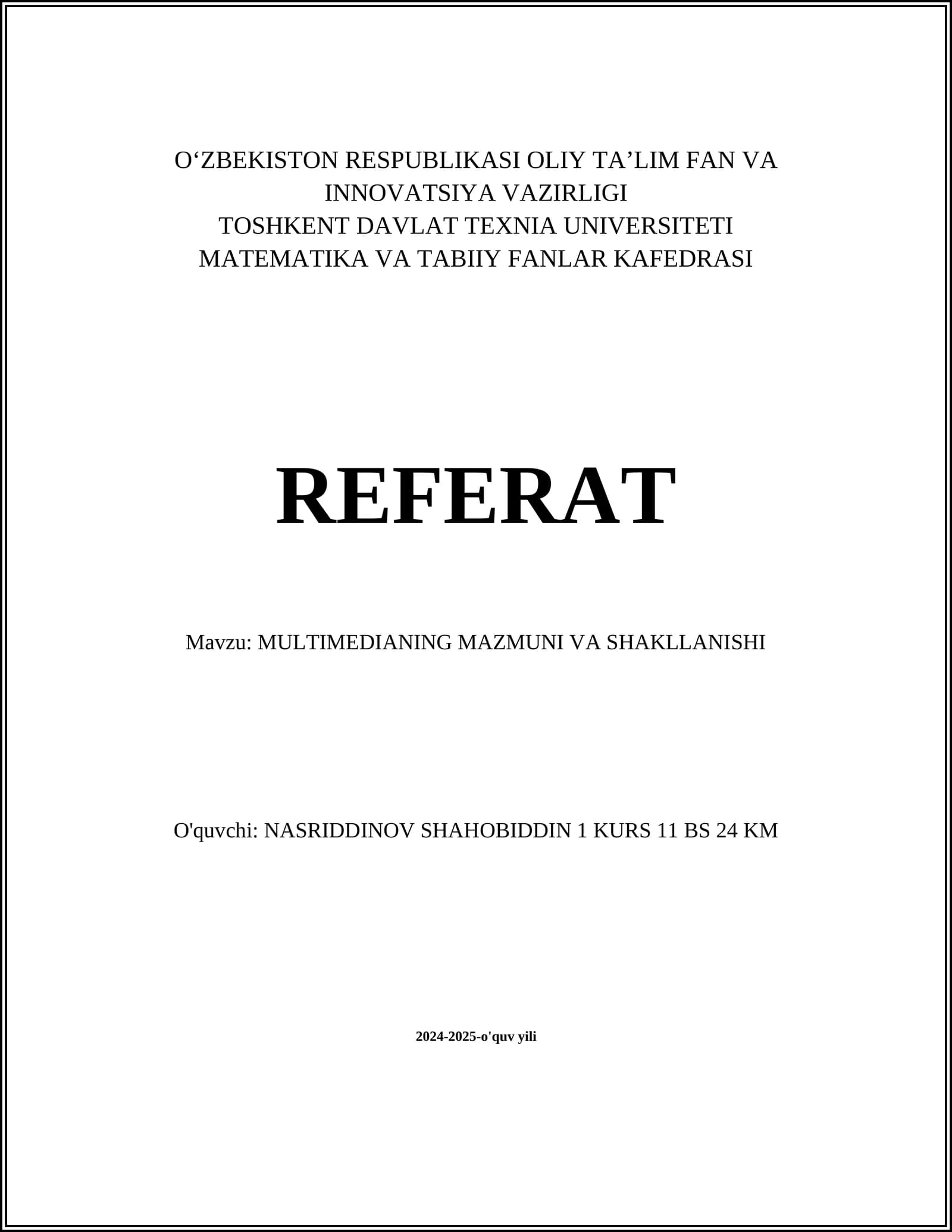 MULTIMEDIANING MAZMUNI VA SHAKLLANISHI