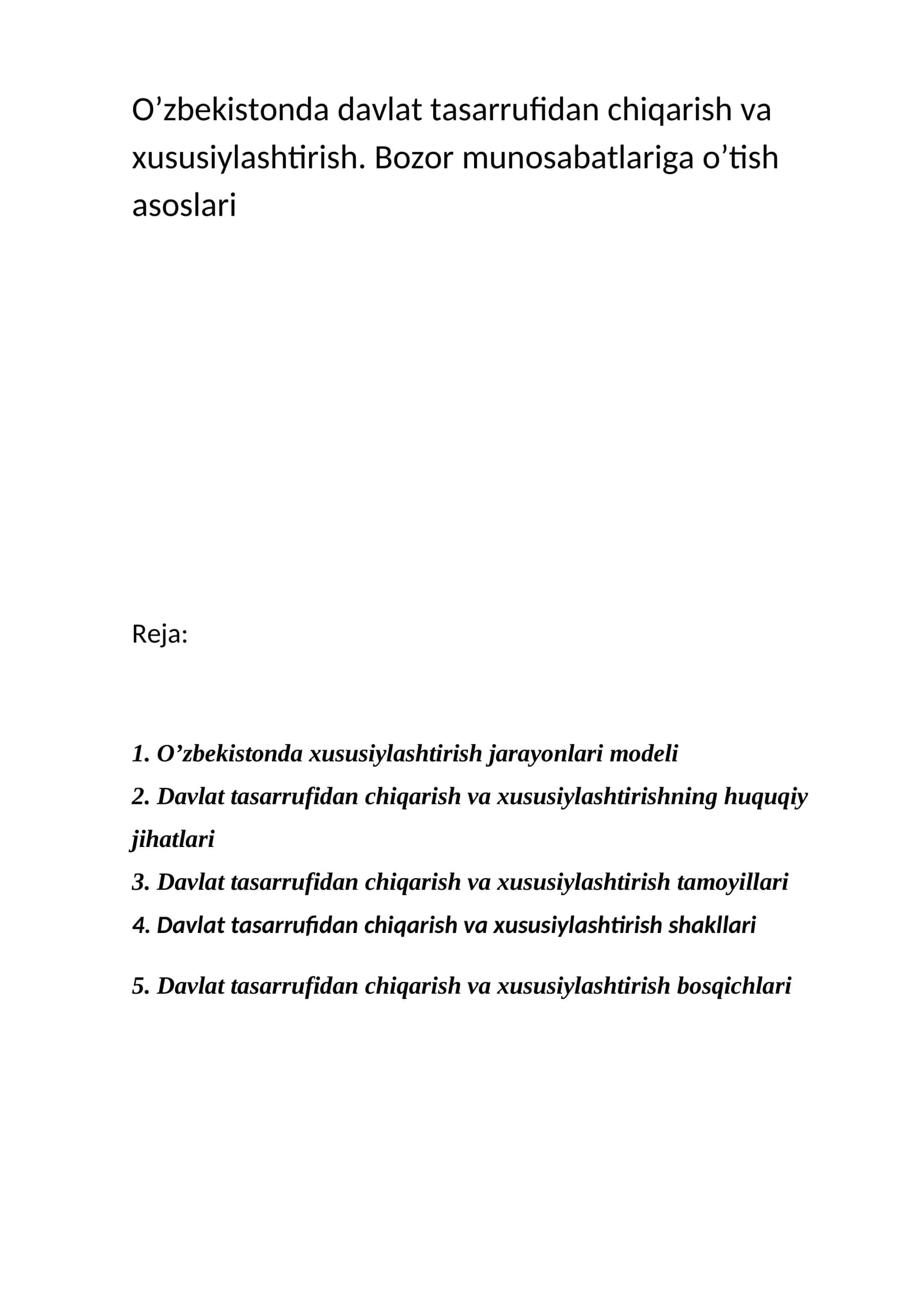 O’zbеkistоnda xususiylashtirish jarayonlari mоdеli