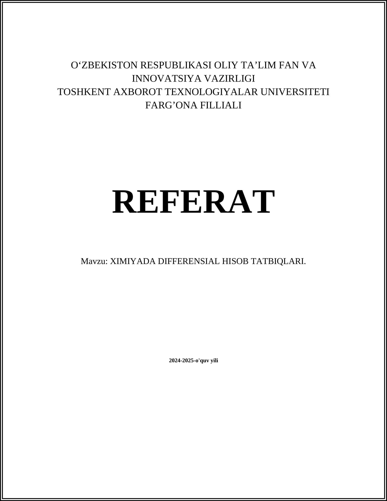 XIMIYADA DIFFERENSIAL HISOB TATBIQLARI