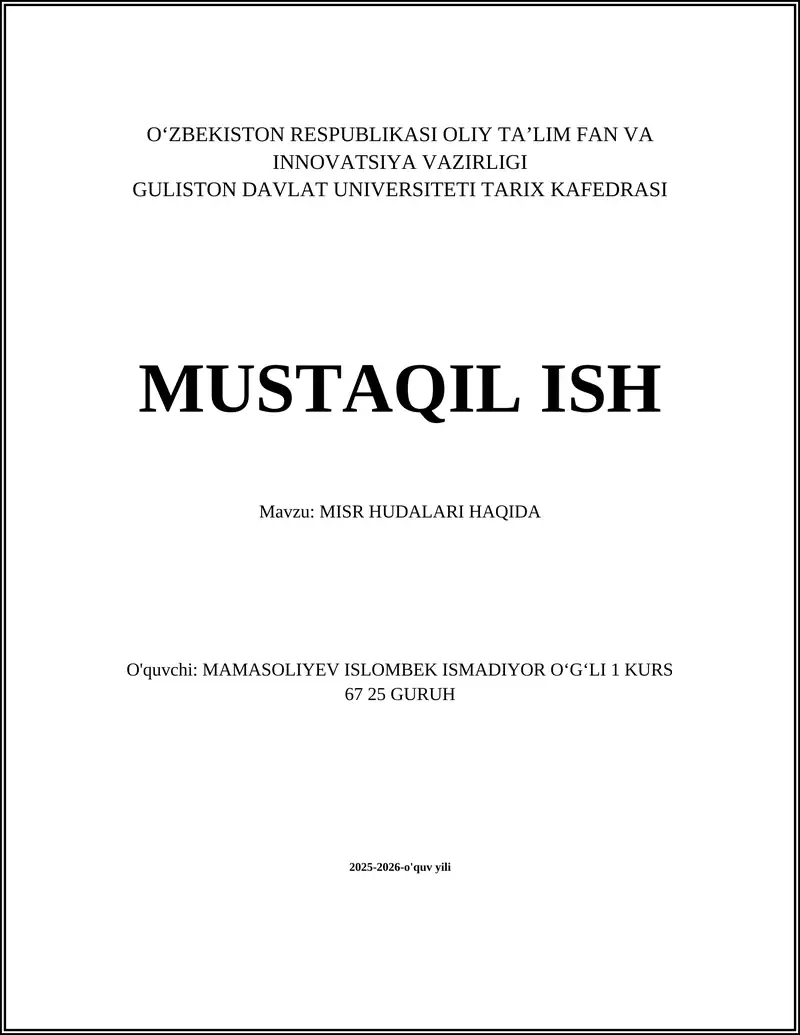 MISR HUDALARI HAQIDA