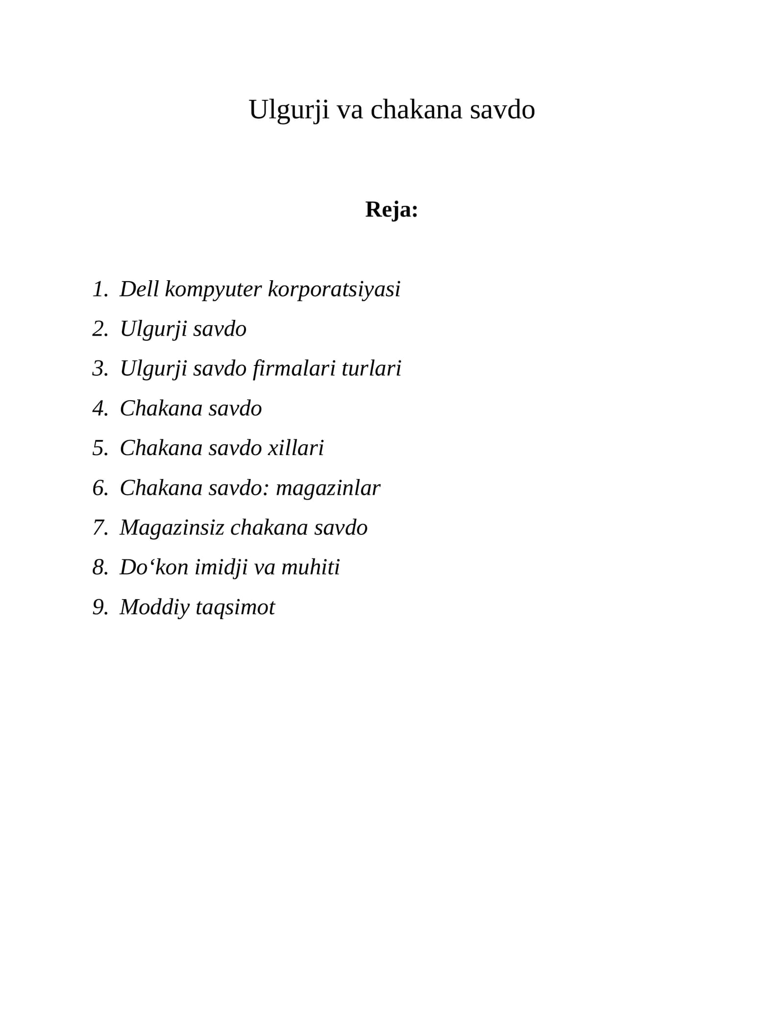 Ulgurji va chakana savdo