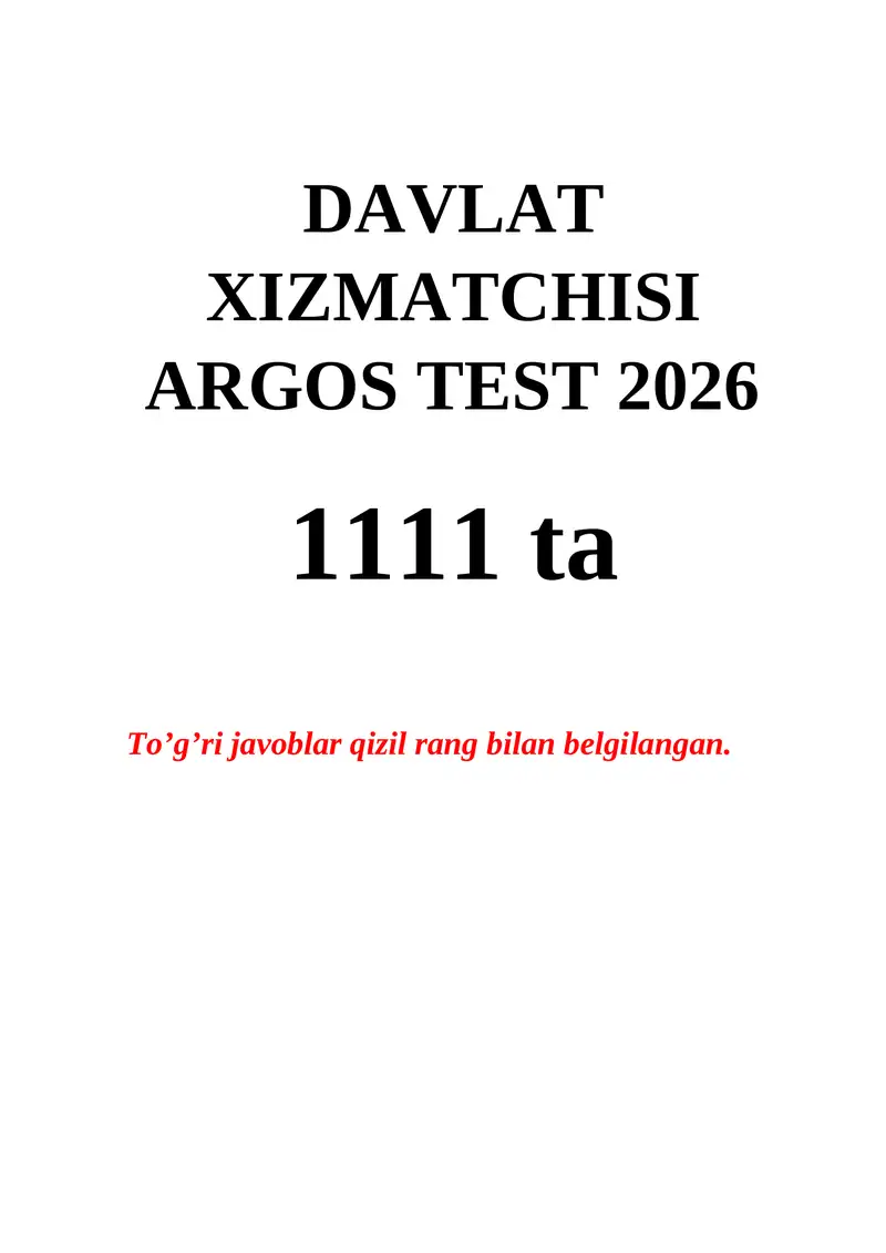 DAVLAT XIZMATCHISI ARGOS TEST 2026