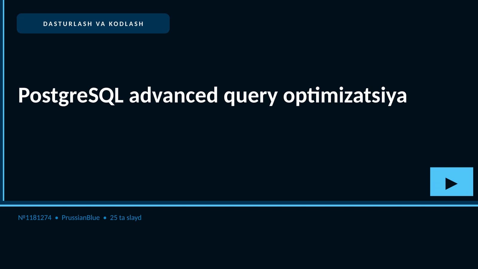 PostgreSQL advanced query optimizatsiya