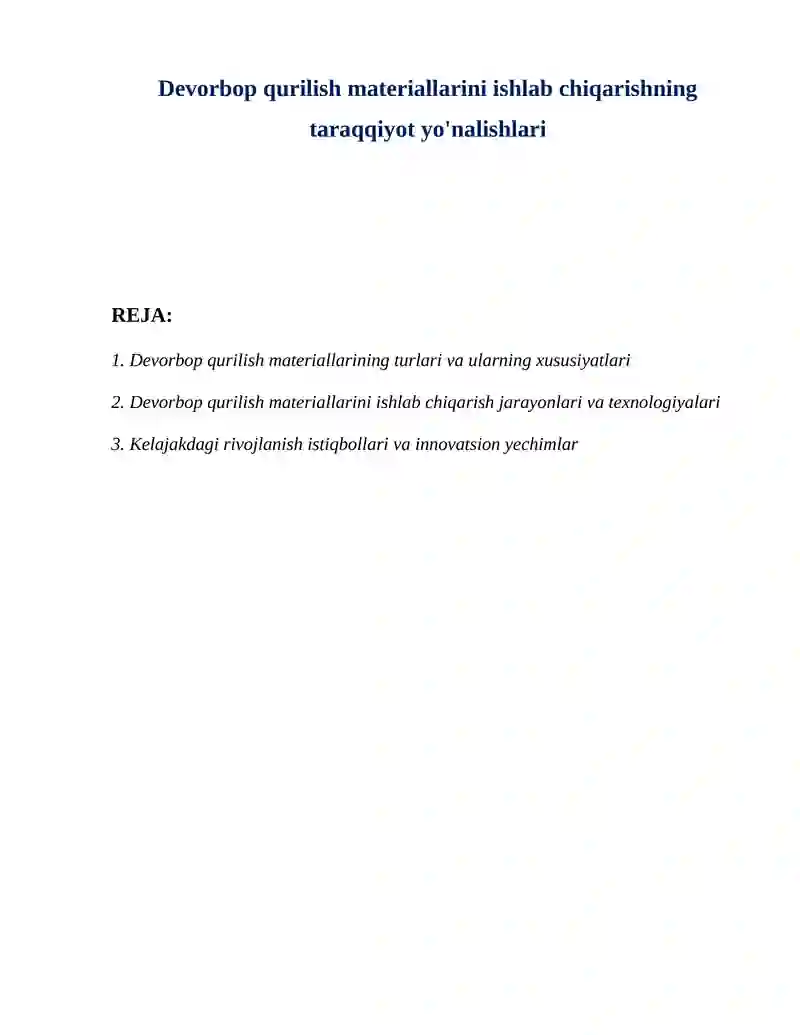Devorbop qurilish materiallari