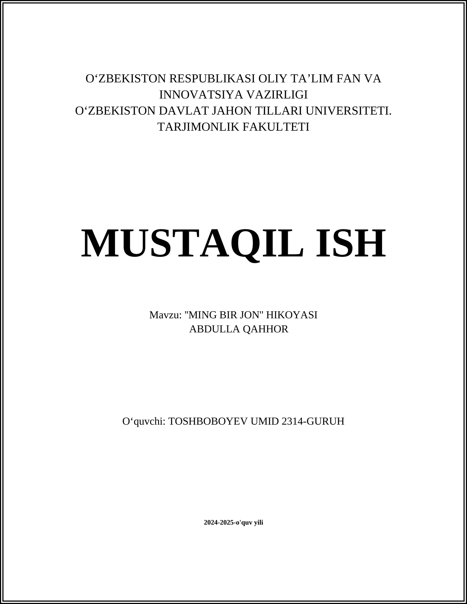 ''MING BIR JON'' HIKOYASI