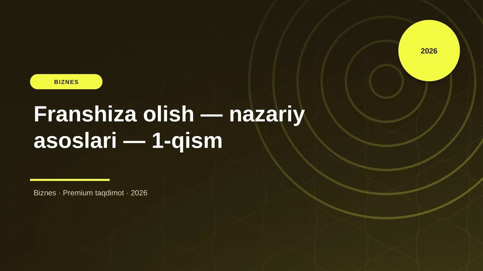 Franshiza olish — nazariy asoslari — 1-qism