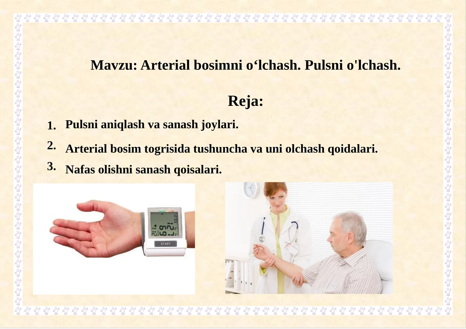 Arterial bosimni o‘lchash. Pulsni o'lchash