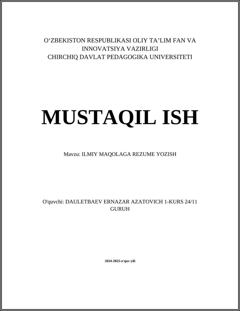ILMIY MAQOLAGA REZUME YOZISH