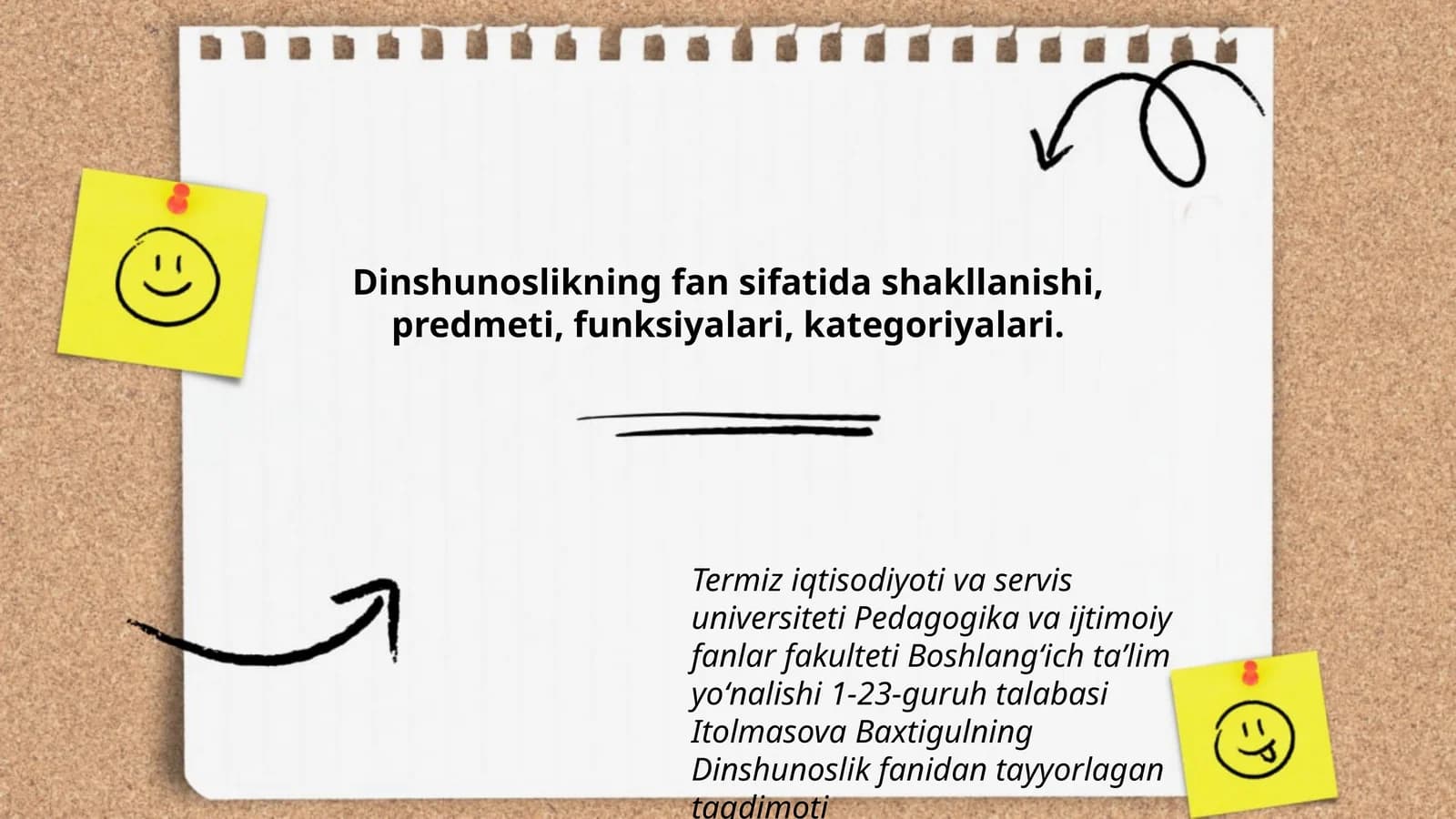 Dinshunoslikning fan sifatida shakllanishi, predmeti, funksiyalari, kategoriyalari