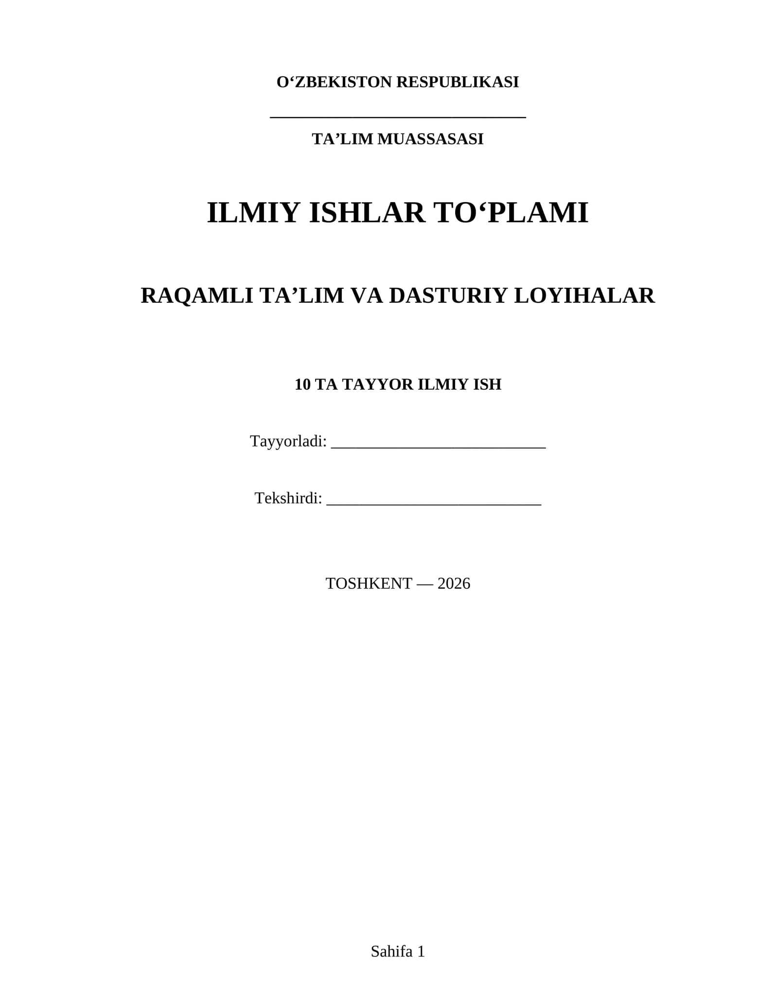ILMIY ISHLAR TO‘PLAMI