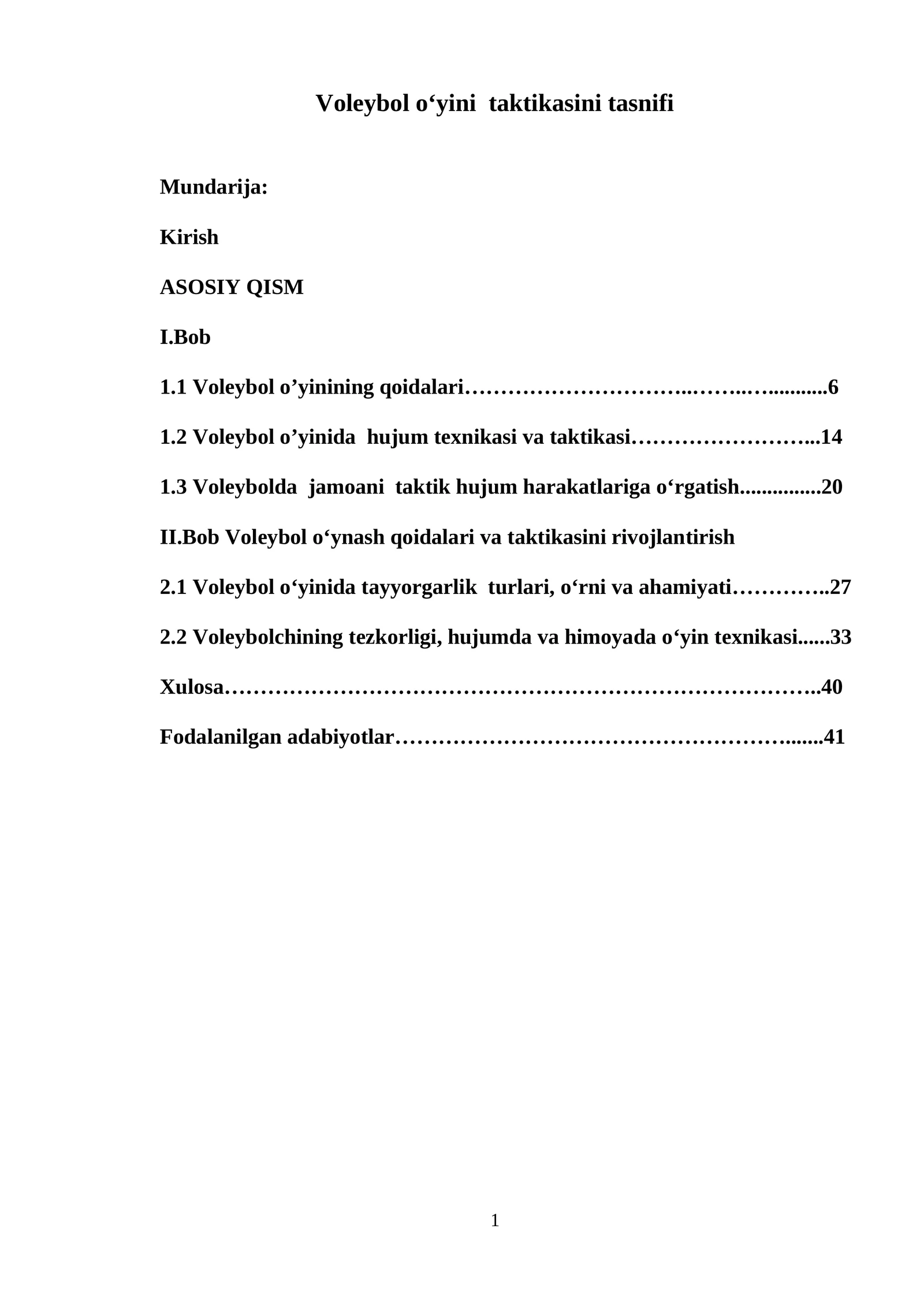 Voleybol o‘yini taktikasini tasnifi