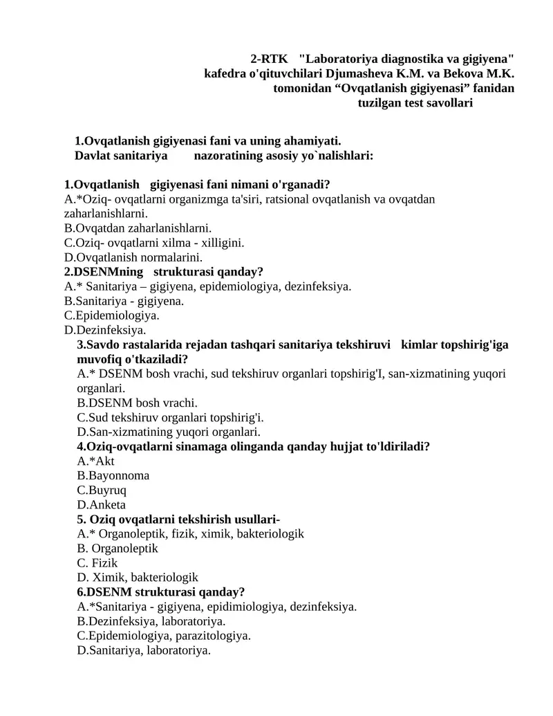 Laboratoriya diagnostika va gigiyena