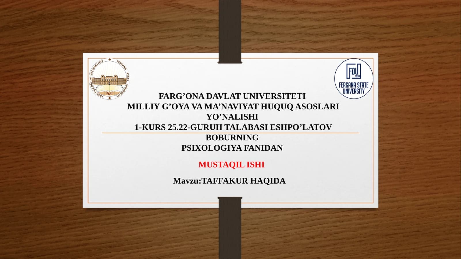 TAFFAKURHAQIDA