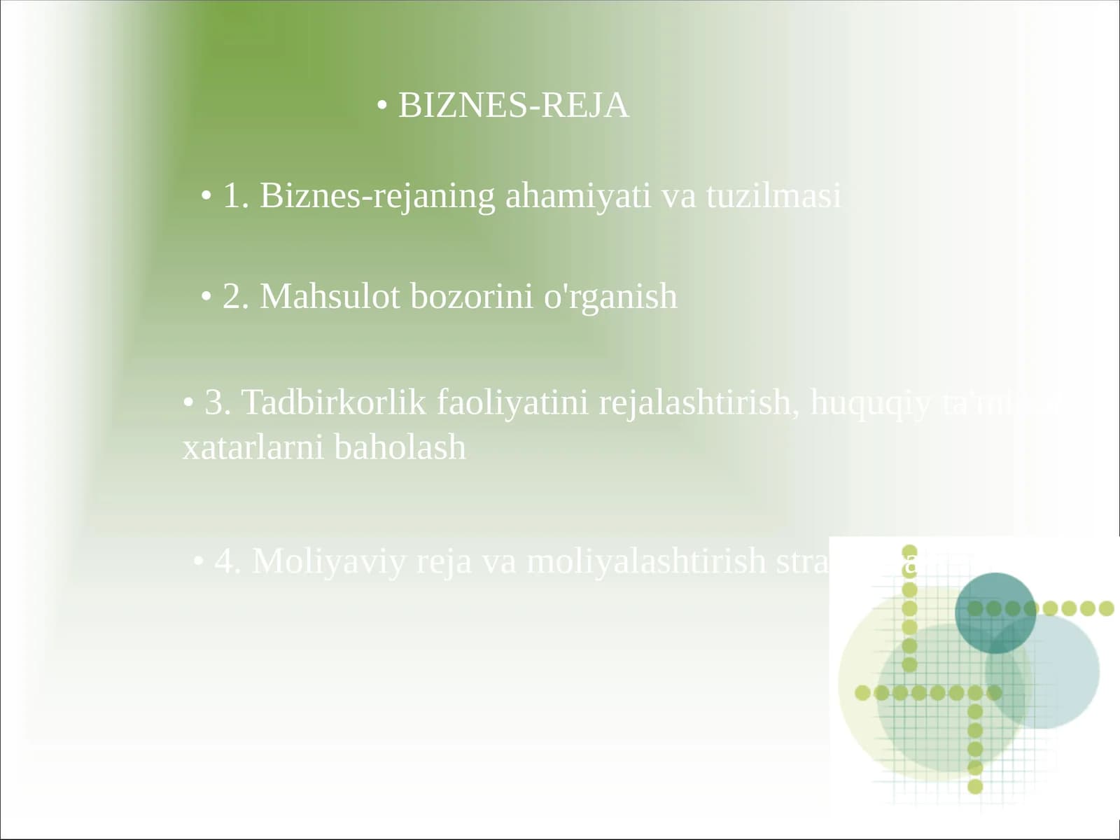 Iqtisodiyot - Korxona biznes rejalari