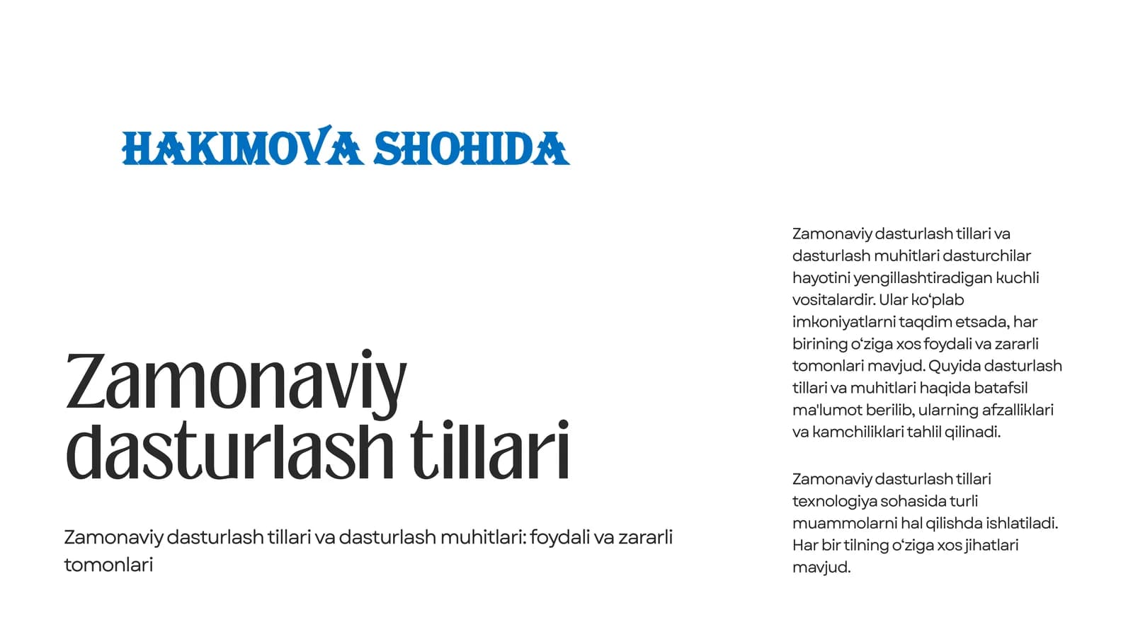 Zamonaviy dasturlash tillari