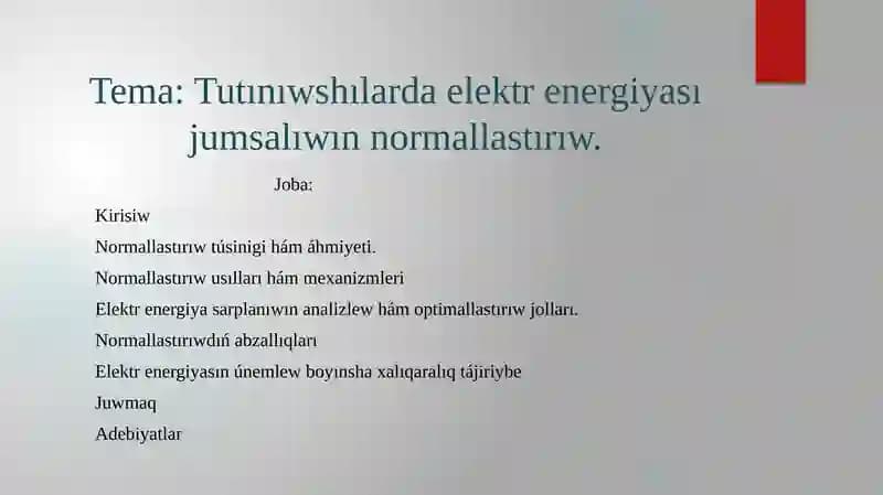 Elektrenergiya normallastirilishi