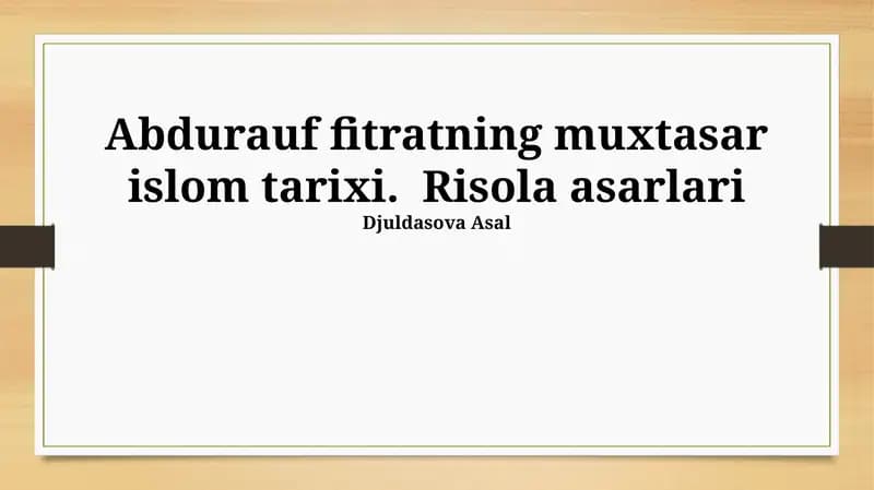 Fitratning Islom Tarixi