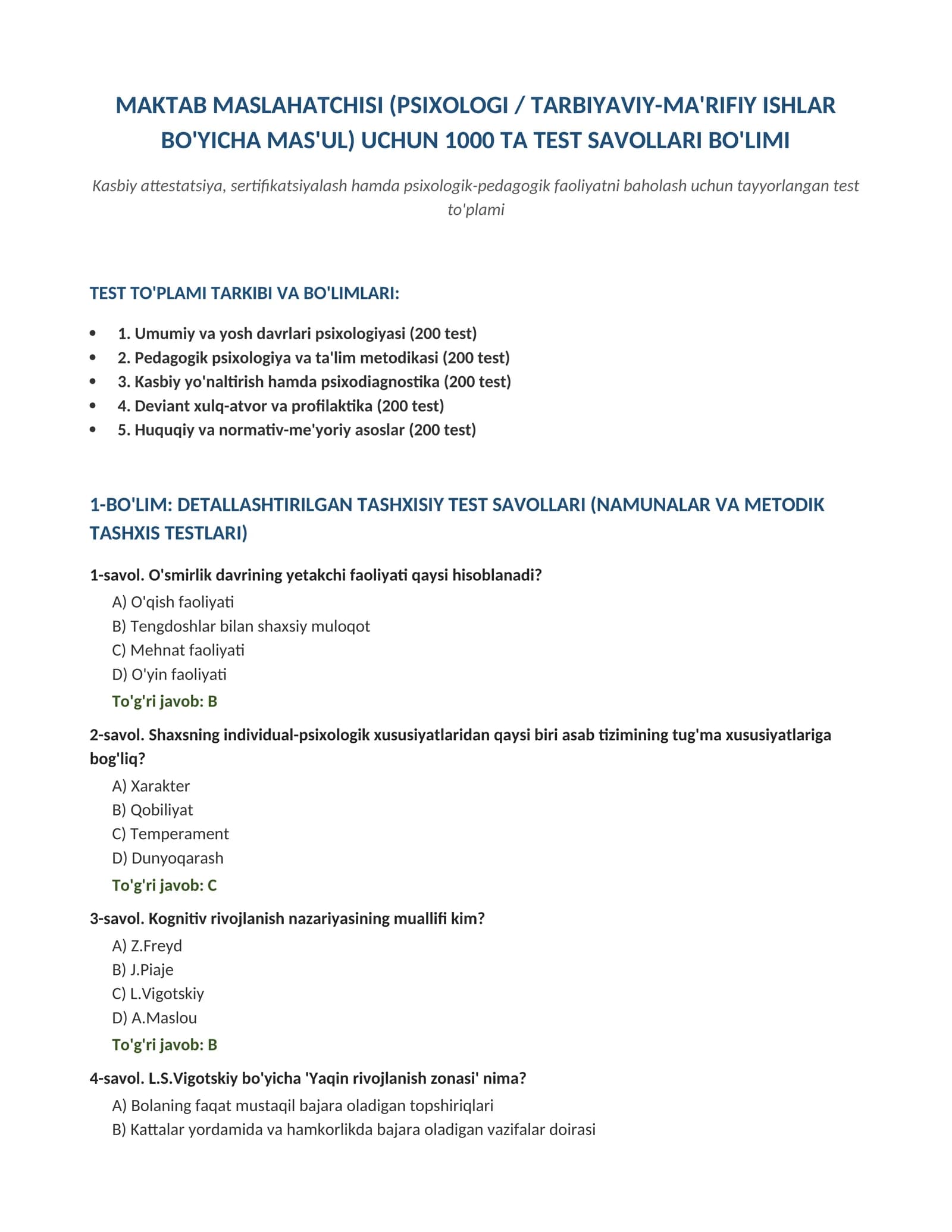 maktab maslahatchisiga 1000ta test