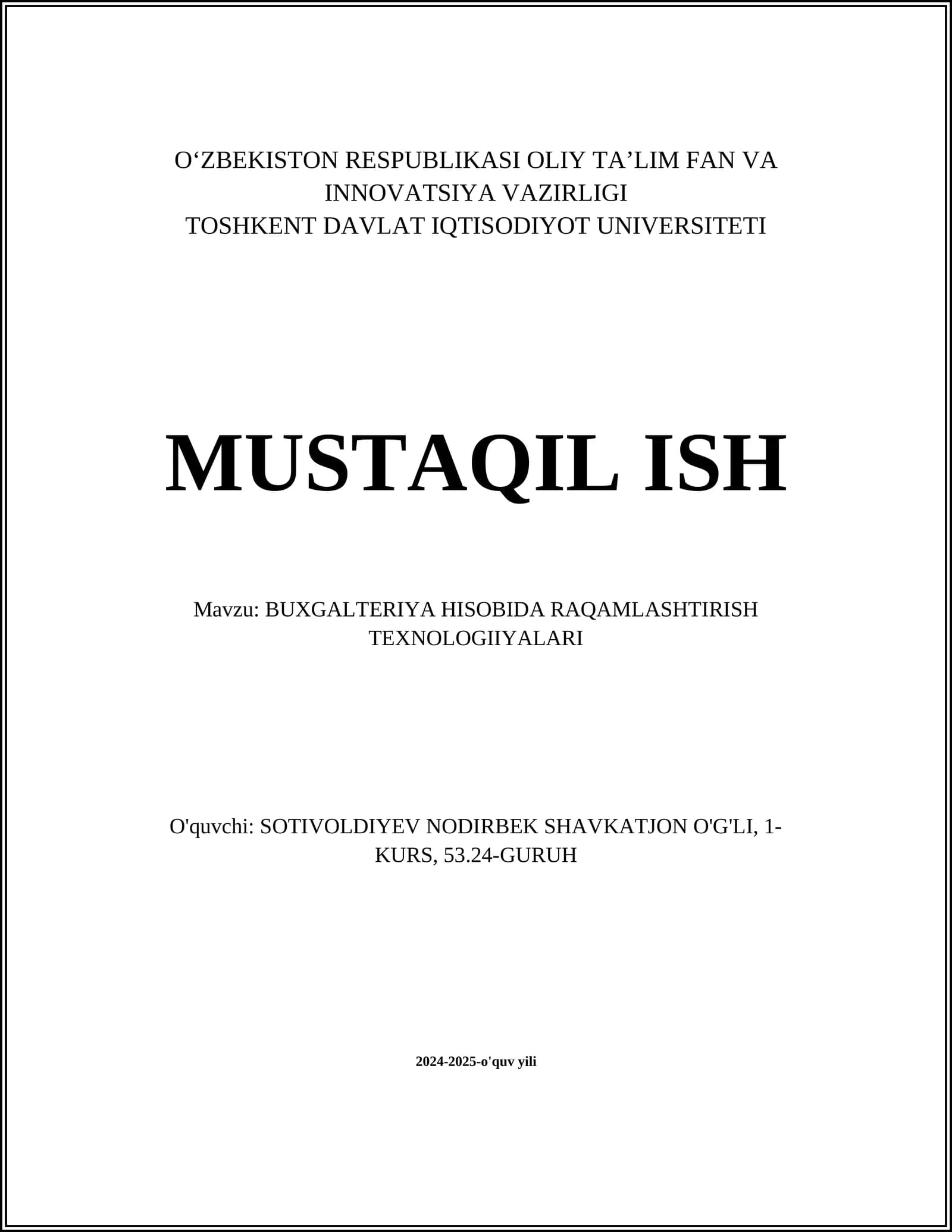 BUXGALTERIYA HISOBIDA RAQAMLASHTIRISH TEXNOLOGIIYALARI