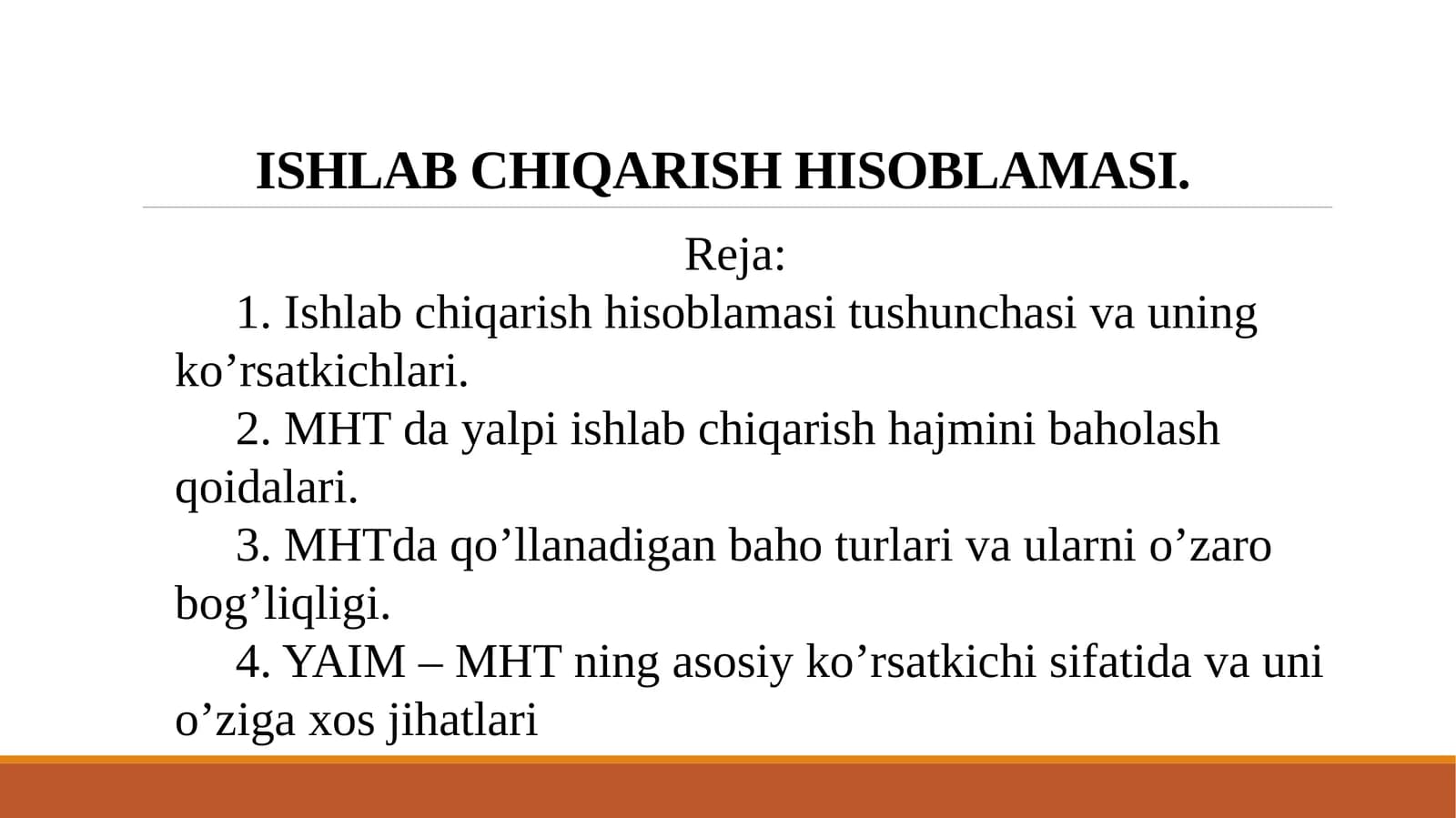 ISHLAB CHIQARISH HISOBLAMASI.