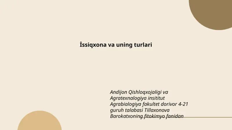 İssiqxona va uning turlari