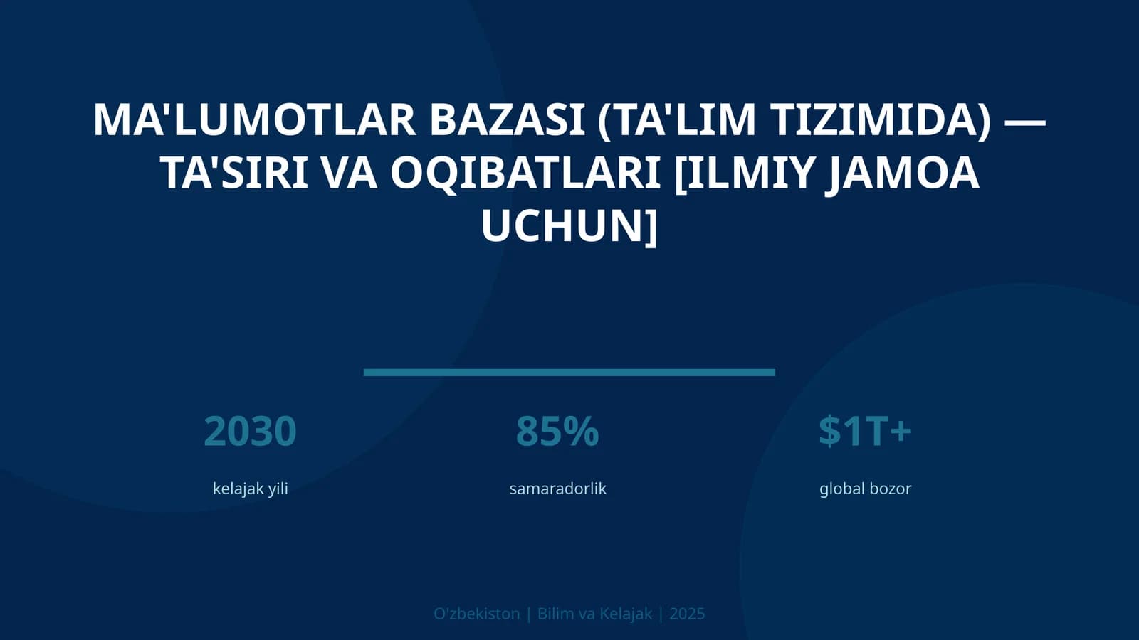 MA'LUMOTLAR BAZASI (TA'LIM TIZIMIDA) — TA'SIRI VA OQIBATLARI [ILMIY JAMOA UCHUN]