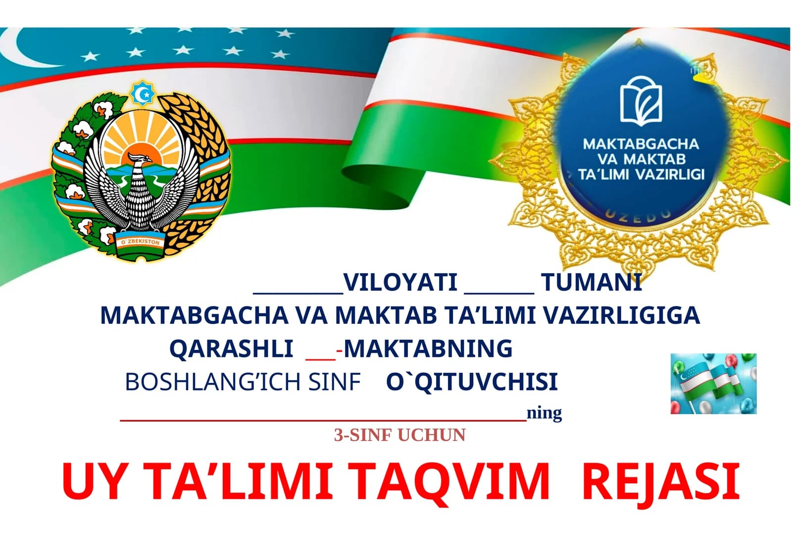 "UY TA’LIMI TAQVIM REJASI 2026-2027-o`quv yili"