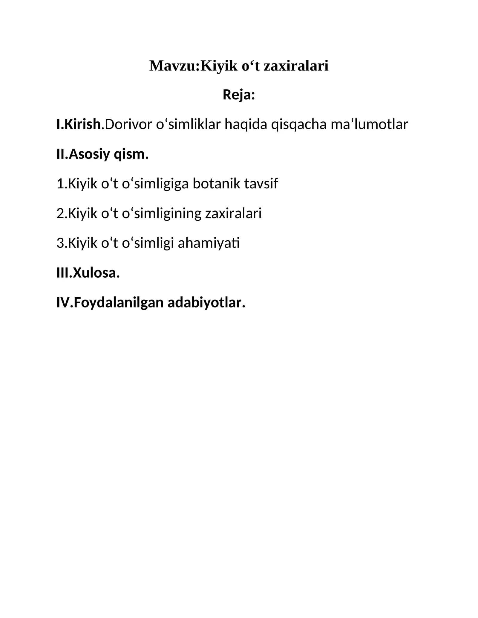 Kiyik o't zaxiralari