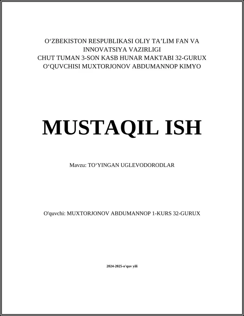 TOʻYINGAN UGLEVODORODLAR