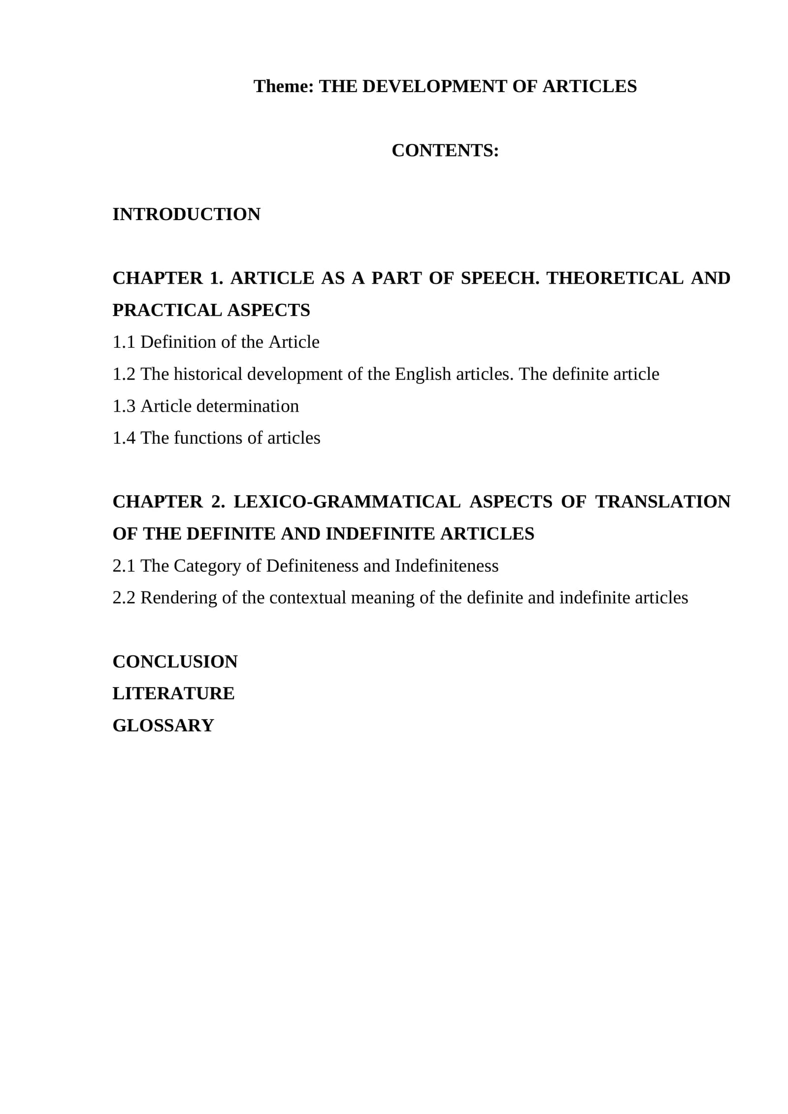 THE DEVELOPMENT OF ARTICLES