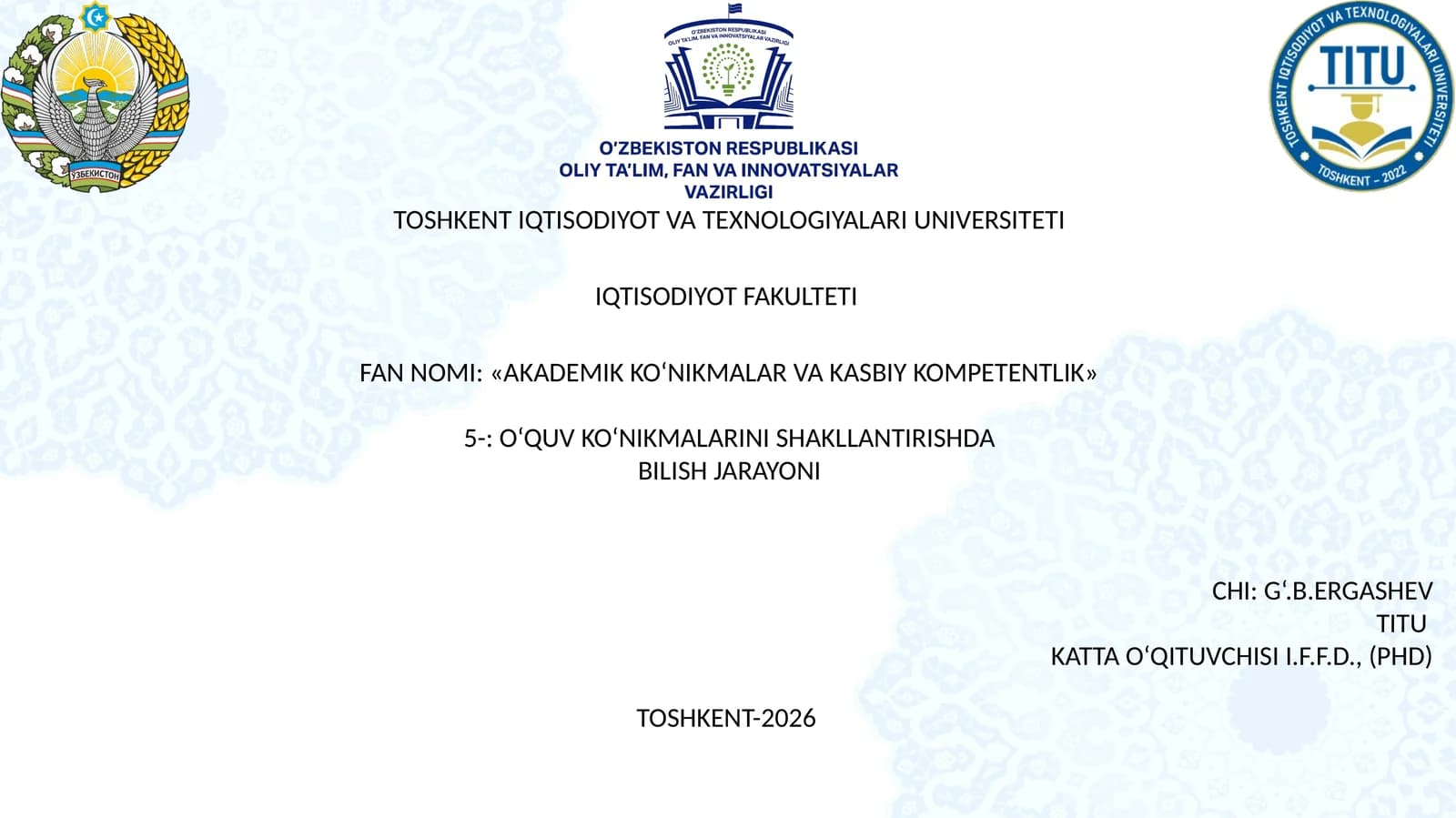 Akademik Konikmalar va Kasbiy Kompetentlik