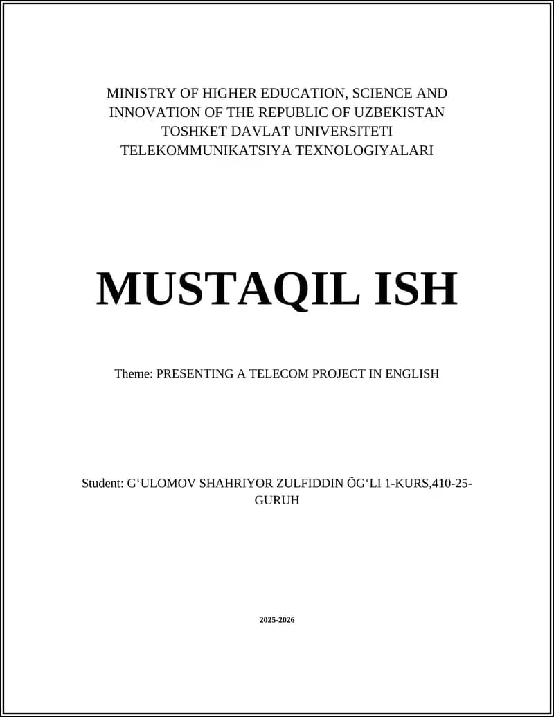 TELAKUNDEGA KERAKLI MA'LUMOTLAR